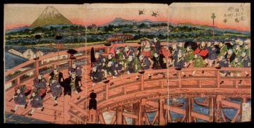  nihon Art - children s pastimes a procession on nihon bridge 1820 Keisai Eisen Ukiyoye